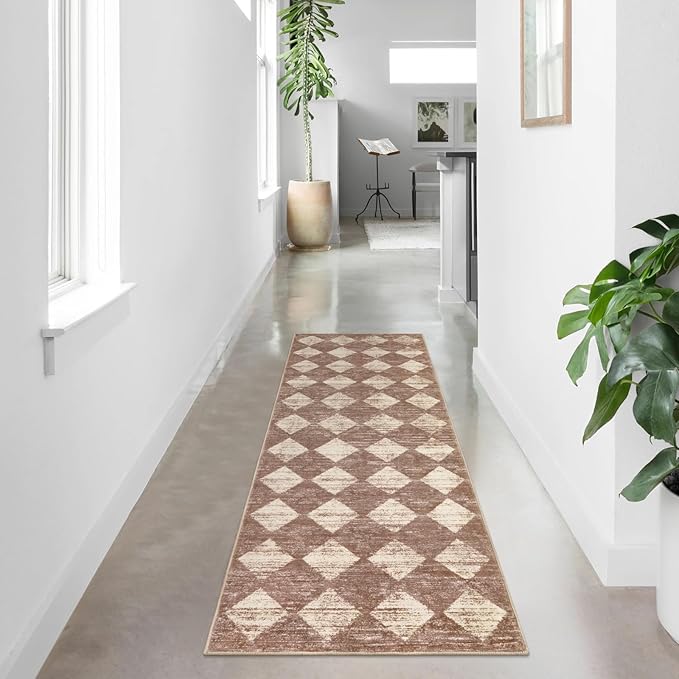Lahome Trellis 2x7 Washable Kitchen Bathroom Runner Rug, Non Skid Runners for Hallways with Rubber Backing, Moroccan Entryway Carpet Runner for Laundry Room Foyer Bedside, Beige