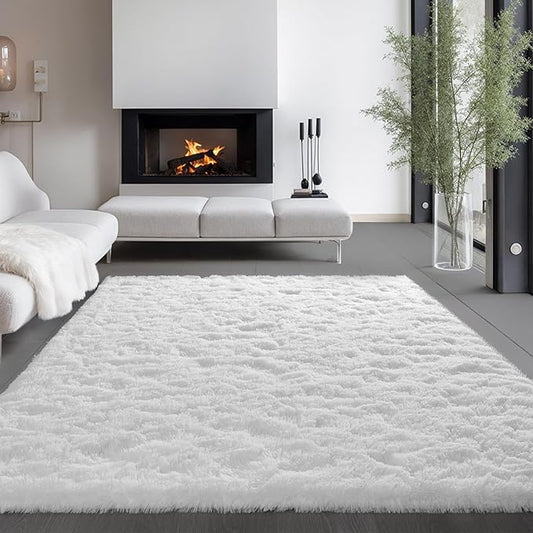 Zentavio White Living Room Rugs 8x10 Large Area Rugs for Bedroom Soft Fluffy Furry Shag Aesthetic Carpet Plush High Pile Floor Rug for Nursery Kids Room Dorm Home Decor