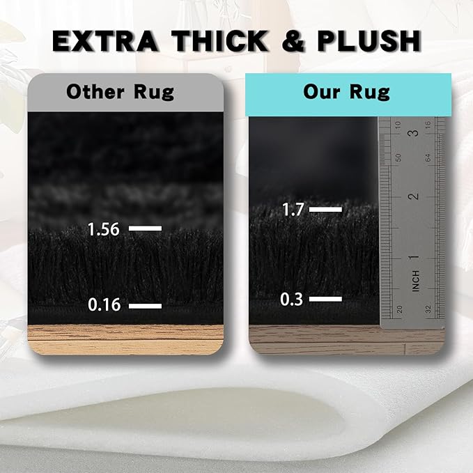 Black Area Rug for Bedroom, 4x6 Rugs for Living Room Nursery Kids Room Dorm Home Decor Aesthetic, Fluffy Shaggy Rug with 4 Anti-Slip Carpet Tapes
