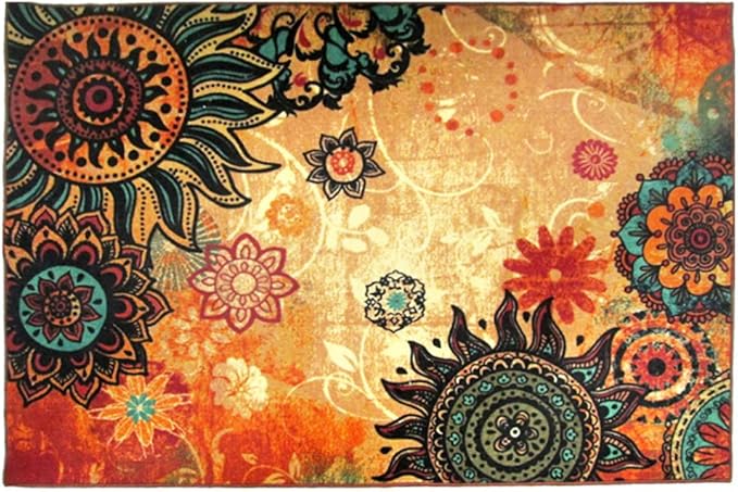 Contemporary Boho Retro Style Abstract Living Room Floor Carpets,Non-Skid Indoor/Outdoor Large Area Rugs,75"x98" Lotus