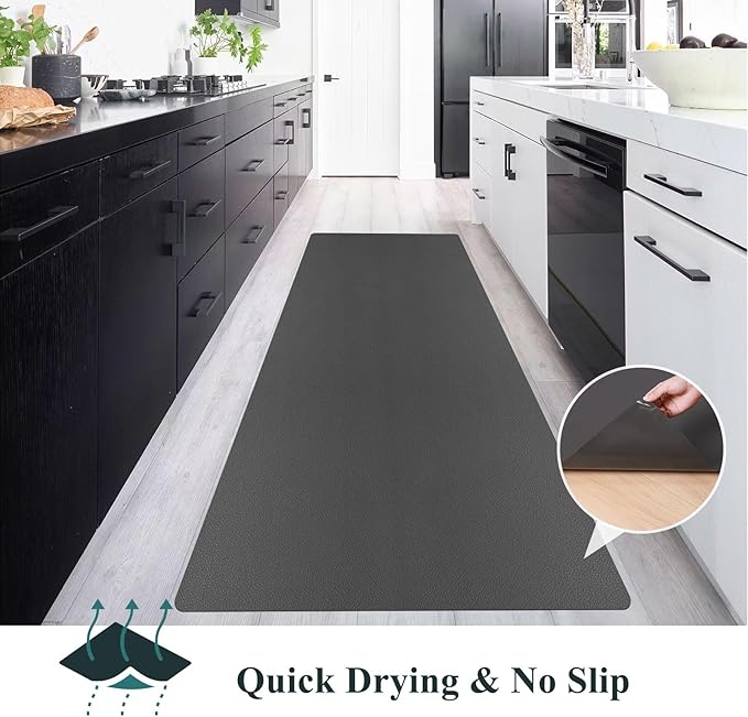 3'x 6' Hallway Runner Rug for Kitchen, Leather-Look Waterproof Vinyl Entryway Floor Mat, Washable Comfort Standing Mat for Bedroom, Bathroom, Laundry Room (Dark Gray)