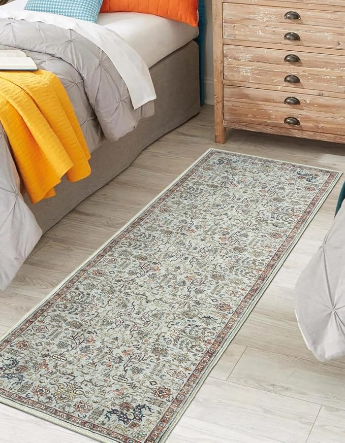 Keen Home Design 2x12 Rug - Machine Washable Runner Rug with Non-Slip Backing, Ideal for Hallway, Entryway, Kitchen, Laundry Room - Vintage, Easy Clean, Durable, Low Pile Rug - (2'6" x 12')