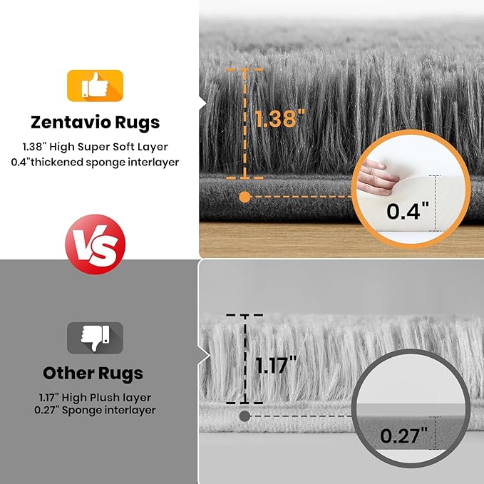 Zentavio Area Rugs for Living Room Grey Rugs for Bedroom Large 5x8 Carpet Fluffy Furry Soft Shag Aesthetic Plush High Pile Gray Throw Rug for Nursery Kids Room Dorm