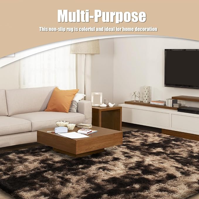 6x9 Fluffy Area Rug for Living Room,Shag Area Rugs for Bedroom,Soft Fuzzy Rug Non-Shedding Indoor Plush Carpet for Kids Bedroom Nursery Dorm Home Decor,Mottling Coffee