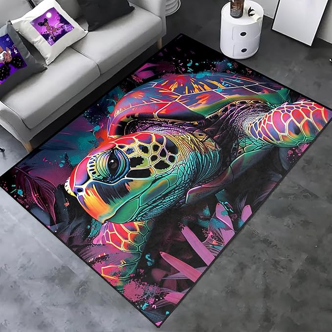 Sea Turtle Coastal Rug - Kids Sea Turtle Rugs for Bedroom Colorful Ocean Life Theme Carpet for Living Room Classroom, 70 in x 55 in