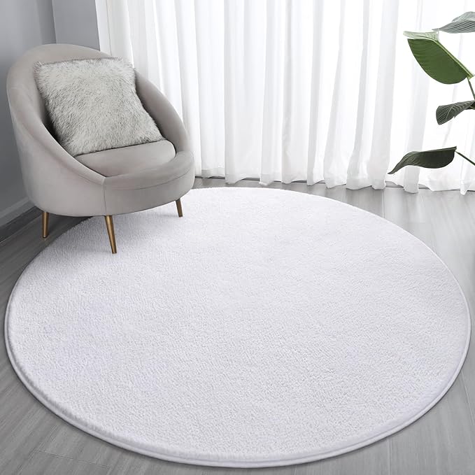 Lascpt Round Rug for Bedroom 4x4, White Circle Rug for Living Room Super Soft Thicken Memory Foam Circular Rug, Non-Slip Indoor Area Rug for Modern Home Decor, Round Carpet for Nursery Kid's Room