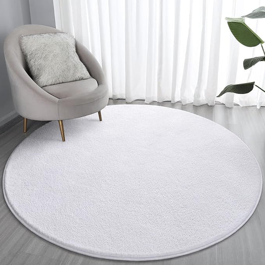 Lascpt Round Rug for Bedroom 6x6, White Circle Rug for Living Room Super Soft Thicken Memory Foam Circular Rug, Non-Slip Indoor Area Rug for Modern Home Decor, Round Carpet for Nursery Kid's Room