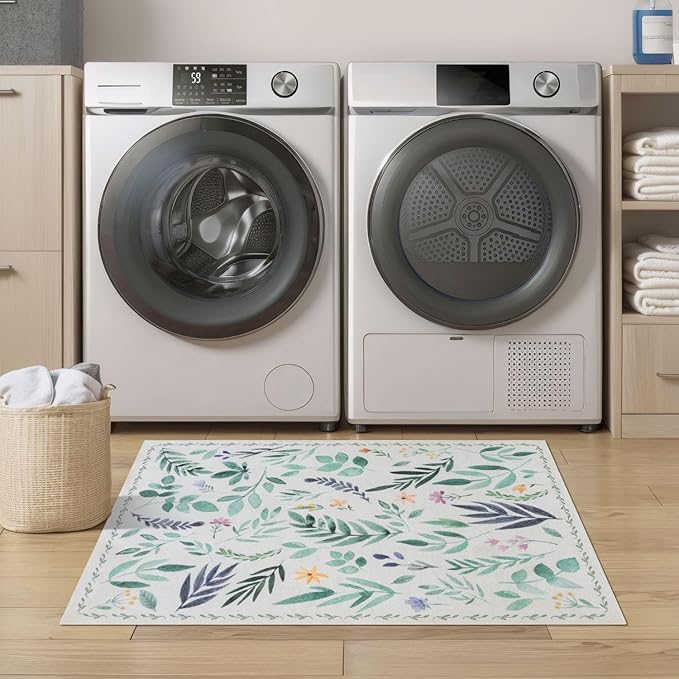 Syalife 2x3 Area Rugs, Non Slip Washable Small Rugs for Entryway, Kitchen, Bathroom, Kids Room, Low Pile Entry Throw Rug Indoor Front Door Mat (Green Leafy, 2'x3')