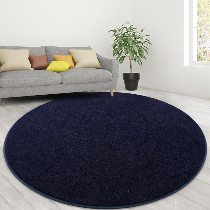 Lascpt Round Rug for Bedroom 6x6, Navy Blue Circle Rug for Living Room Super Soft Thicken Memory Foam Circular Rug, Non-Slip Indoor Area Rug for Modern Home Decor, Round Carpet for Nursery Kid's Room