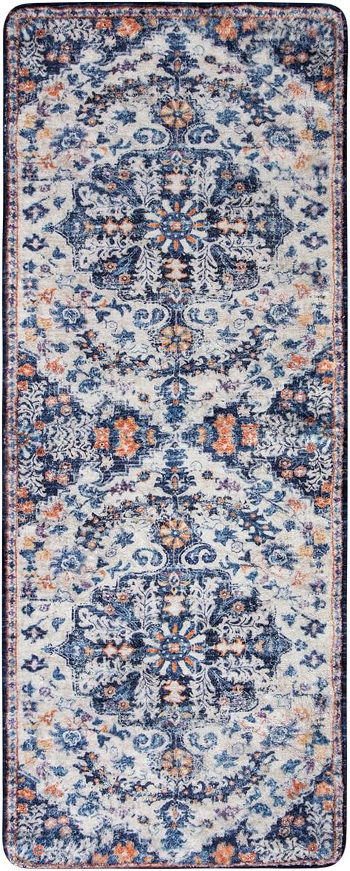 Lahome Washable Runner Rug, 2x5 Bohemian Kitchen Rug Runners Low Pile Bathroom Runner Rugs with Rubber Backing, Printed Throw Carpet Runner for Laundry Room Hallway Bedside, Blue Purple/Multi