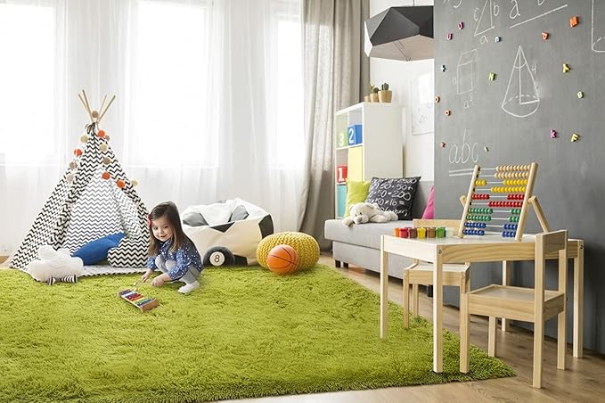 TWINNIS Super Soft Shaggy Rugs Fluffy Carpets, 4x5.9 Feet, Indoor Modern Plush Area Rugs for Living Room Bedroom Kids Room Nursery Home Decor, Upgrade Anti-Skid Rectangular Fuzzy Rug, Green