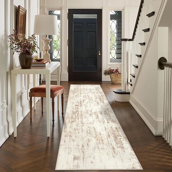 2'6''x8' Runner Rugs Washable Rug: Modern Abstract Living Room Rug Soft Anti-Skid Thin Carpet Indoor Floor Non-Shedding Carpets for Bedroom Dining Room Farmhouse Nursery Home Office - Beige Grey