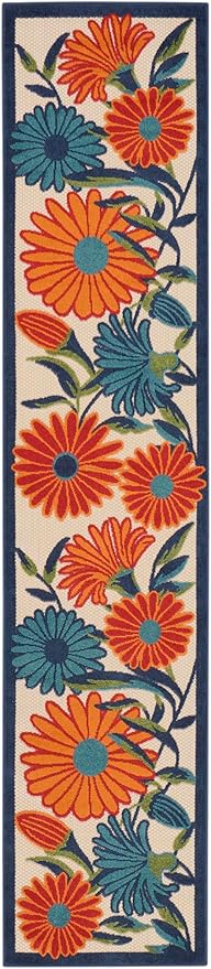 Nourison Aloha Outdoor Multicolor 2'3" x 8' Area Rug, Easy Cleaning, Non Shedding, Bed Room, Living Room, Dining Room, Deck, Backyard, Patio (2x8)
