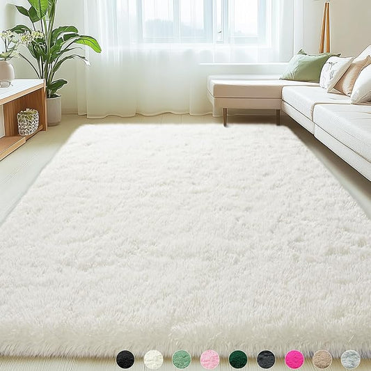 6x9 Rugs for Living Room, Large Fluffy Cream White Area Rugs for Bedroom, Soft Carpet Shag Kids Room Rug, Non-Slip Fuzzy Rugs Indoor (6ft x 9ft, Cream White)