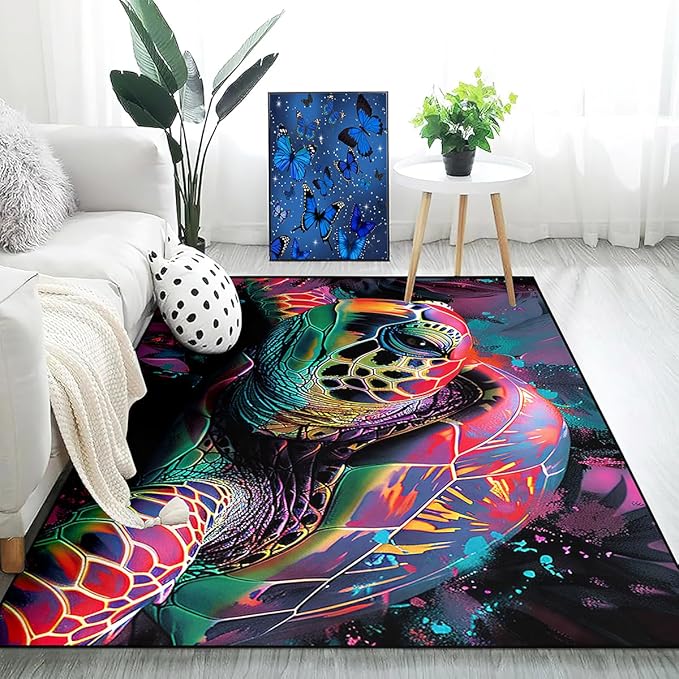 Sea Turtle Carpet Rug - Kids Coastal Rugs for Bedroom Colorful Sea Turtle Area Rug for Living Room Ocean Life Theme, 59 in x 39 in