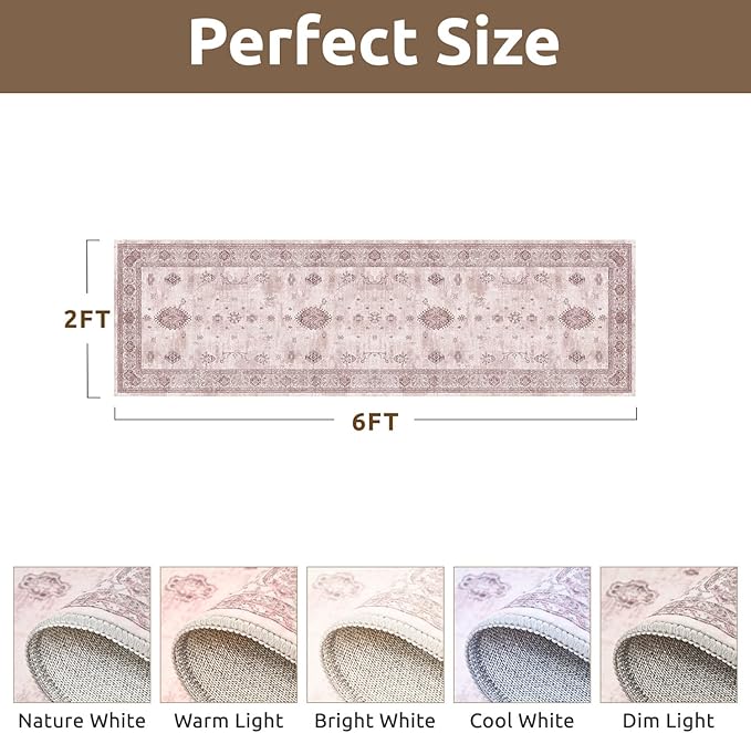 AMOAMI Vintage 2X6 Runner Rug Non Slip Soft Runners for Hallways Machine Washable Hallway Runner Bedside Rugs for Bedroom Long Rug for Hallways Entryway Laundry Room Kitchen Bathroom