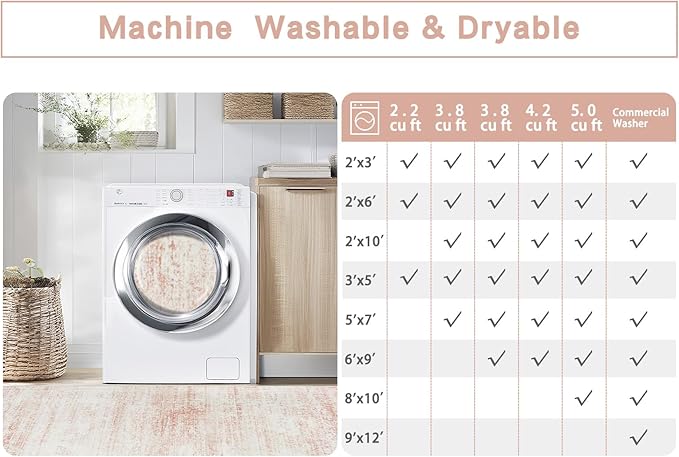 Washable Rugs 5x7 Area Rugs for Living Room,Bedroom,Dining Room- Ultra Soft Faux Wool Nursery Rug for Baby Girl,Neutral Light Pink Low Pile Vintage Carpets for Dorm Kids Playroom,Non Slip