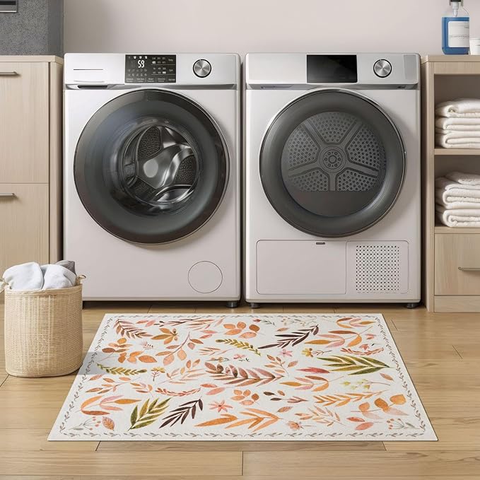 Syalife 2x3 Area Rugs, Non Slip Washable Small Rugs for Entryway, Kitchen, Bathroom, Kids Room, Low Pile Entry Throw Rug Indoor Front Door Mat (Orange Leafy, 2'x3')