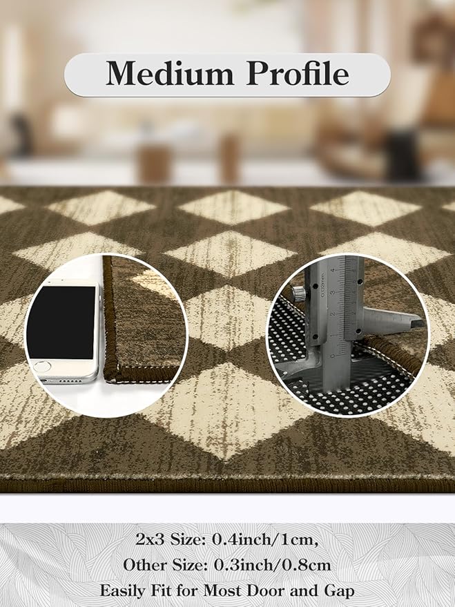 Lahome Washable Kitchen Runner Rug, Rug Runners for Hallways 6 Feet Non Slip Long Bathroom Rugs Runner, Moroccan Trellis Non Skid Low Pile Laundry Room Carpet Runners for Bedroom Entryway, 2x6 Brown
