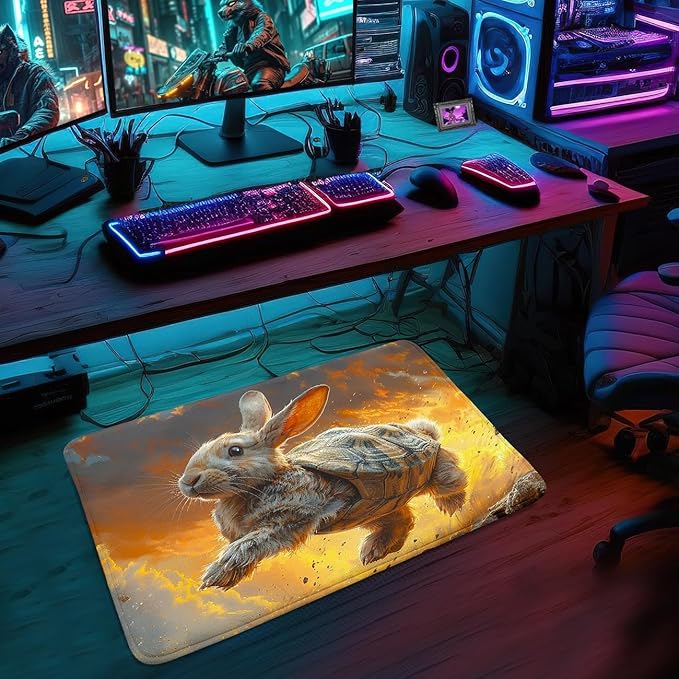 Rabbit Area Rug - Rabbit Tortoise Shell Rug for Kids Girls Boys Lovely Animal Theme Rabbits Carpet Rugs for Bedroom Living Room Rabbits Room Decor, 35" L x 23" W