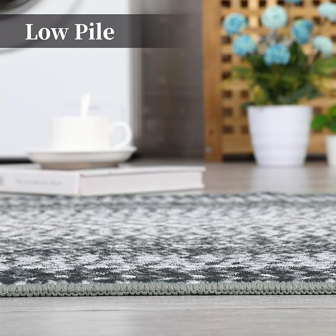 Washable Area Rugs 4x6 Rug for Living Room Indoor Mats for Entryway Soft Bedroom Rug Non Slip Modern Braided Print Area Rug Farmhouse Throw Rugs Low Pile Stain Resistant Carpet 4'x6' Grey