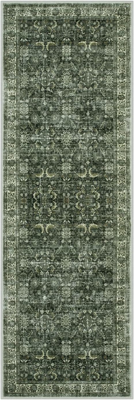 Anidaroel Runners for Hallways 2x6 Non Slip, Washable Kitchen Runner Rug, Vintage Boho Bathroom Runner Rug, Soft Indoor Throw Carpet Runner for Laundry Room Entryway, Dark Green
