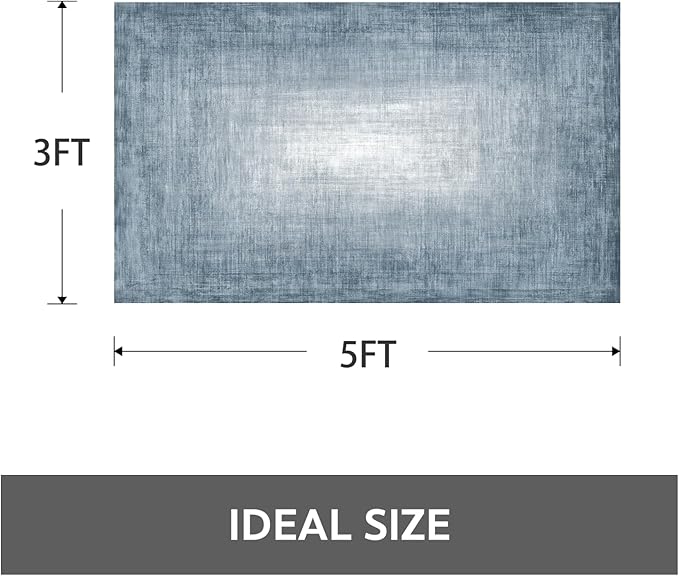 3x5 Area Rug Machine Washable Non Slip Rug Modern Abstract Rug Ultra Soft Indoor Rugs for Bedroom Living Room Entryway Kitchen Foyer Bedside, Blue