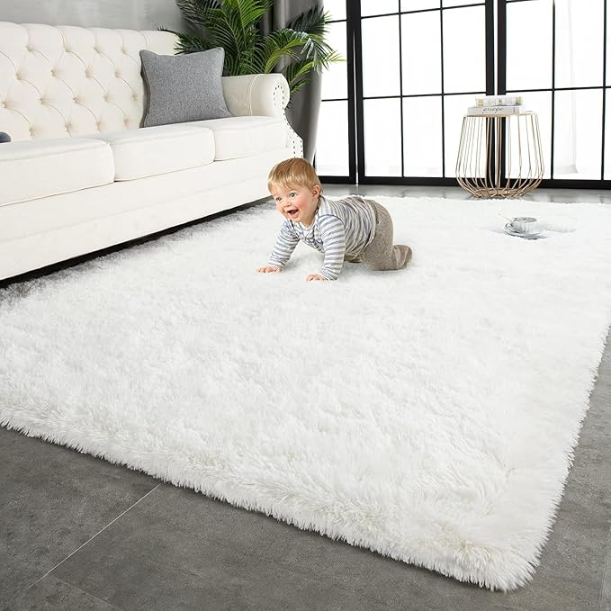 TWINNIS Super Soft Shaggy Rugs Fluffy Carpets 9x11 Feet, Indoor Modern Plush Area Rugs for Living Room Bedroom Kids Room Nursery Home Decor, Upgrade Anti-Skid Fuzzy Rug, Cream White