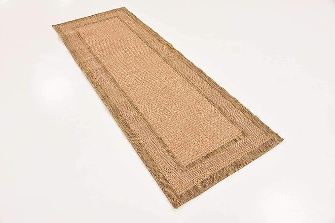 Unique Loom Outdoor Border Collection Area Rug - Multi Border (2' 2" x 6' 1" Runner, Tan/ Light Brown)