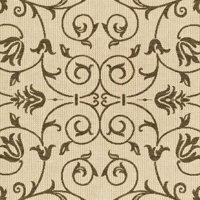SAFAVIEH Courtyard Collection Area Rug - 7'1 Square, Natural & Brown, Scroll Design, Non-Shedding & Easy Care, Indoor/Outdoor & Washable-Ideal for Patio, Backyard, Mudroom (CY2098-3001)