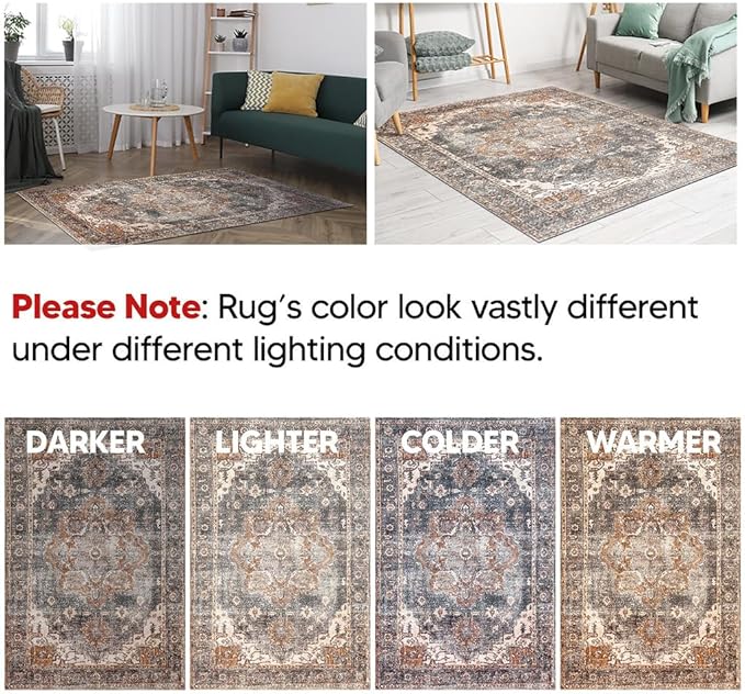 Keen Home Design 2x10 Rug - Machine Washable Runner Rug with Non-Slip Backing, Ideal for Hallway, Entryway, Kitchen, Laundry Room - Vintage, Easy Clean, Durable, Low Pile Rug - (2'6" x 10')