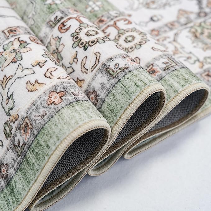 RUUGME Living Room 10x14 Area Rugs - Washable Lightweight Area Rug Stain Resistant Carpet Vintage Soft Rugs for Bedroom with Non Slip Backing Indoor Ultra-Thin Rugs Home Decor 10x14 Sage/Green