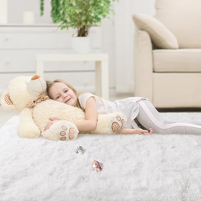 4x6 Area Rug for Bedroom, White Rugs for Living Room Nursery Kids Room Dorm Home Decor Aesthetic, Fluffy Shaggy Rug with 4 Anti-Slip Carpet Tapes