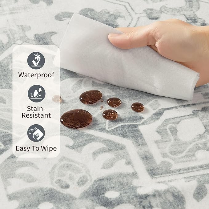2x5 Hallway Runner Rug, Non Slip Boho Runner Rugs for Hallway, Kitchen, Entrance, Bathroom, Laundry Room, Soft Ultra-Thin Entryway Carpet, Throw Low Pile Retro Imitation Wool Carpet, Grey