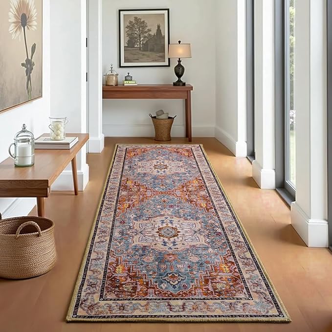 2×6 Washable Runner Rug for Living Room, Hallway, Entryway, Kitchen,Bathroom, Non-Slip, Low Pile, Brick Red