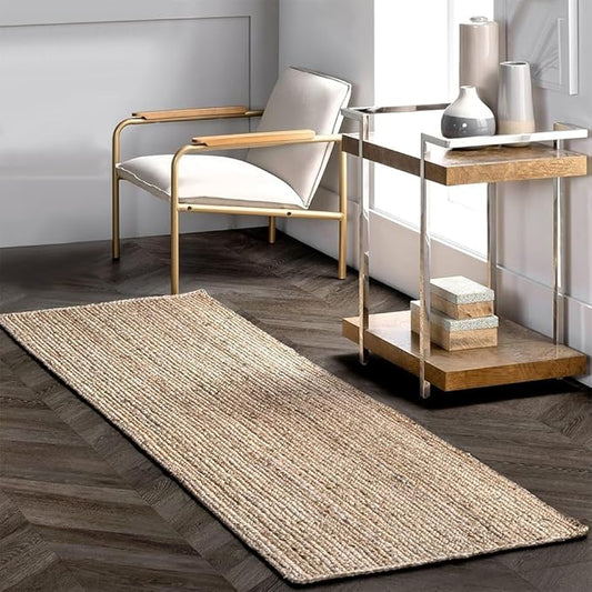 GRUHUM Jute Runner Rug 2x6 Feet- Rectangle Natural Fiber Braided Hand Woven Farmhouse Rustic Vintage Eco-Friendly Runner Rugs for Kitchen Hallways Enterways Living Room Bedroom Home Decor 2'x6'ft