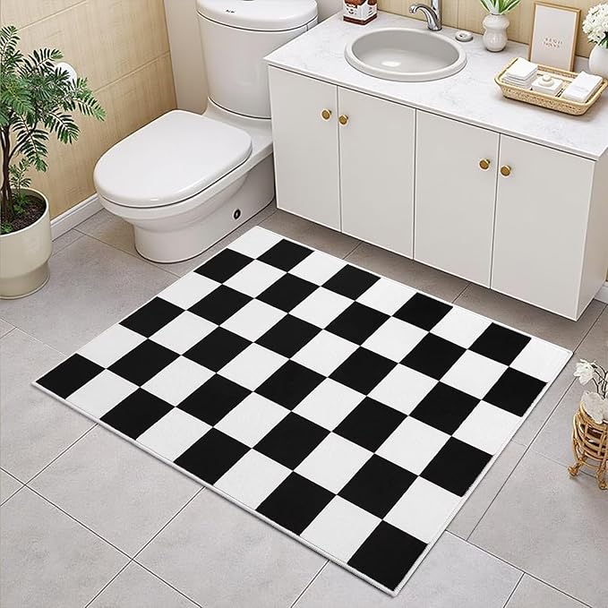 Terrug Black and White Small Checkered Rug for Bedroom, 2x3 Soft Washable Rug with Non Slip Backing, Low Pile Throw Carpet for Entryway Hallway Kitchen Laundry Room