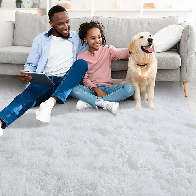 YJ.GWL Area Rugs for Living Room Bedroom, 4x6 Machine Washable Large White Carpet, Soft Fluffy Shaggy Thick Big Shag Indoor Floor Rug for Kids Boy and Girls Room Dorm Home Decor Aesthetic