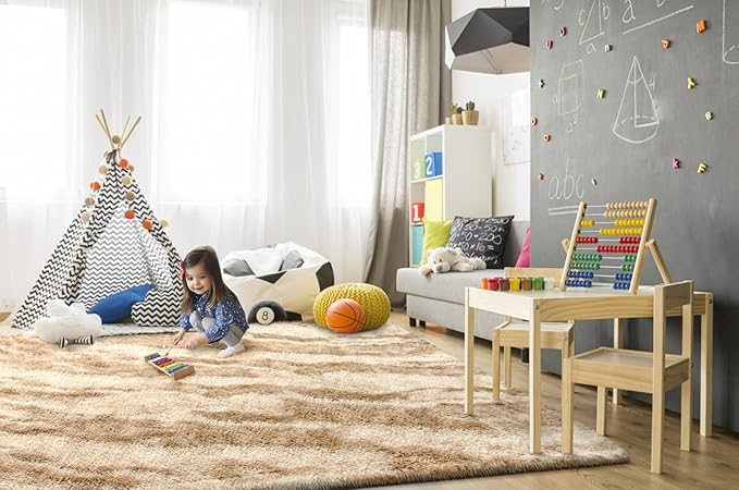 TWINNIS Super Soft Shaggy Rugs Fluffy Carpets, 6x9 Feet, Indoor Modern Plush Area Rugs for Living, Bed Room Kids Room Nursery Home Decor, Upgrade Anti-Skid Rectangular Fuzzy Rug, Beige Brown