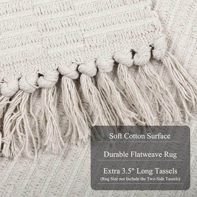 Boho Runners for Hallways, 2' x 6' Washable Hall Carpet Runner Rug Hand-Woven Washable Kitchen Rug Beige Cotton Striped Floor Mat for Entryway Indoor Bedroom Farmhouse Laundry Room