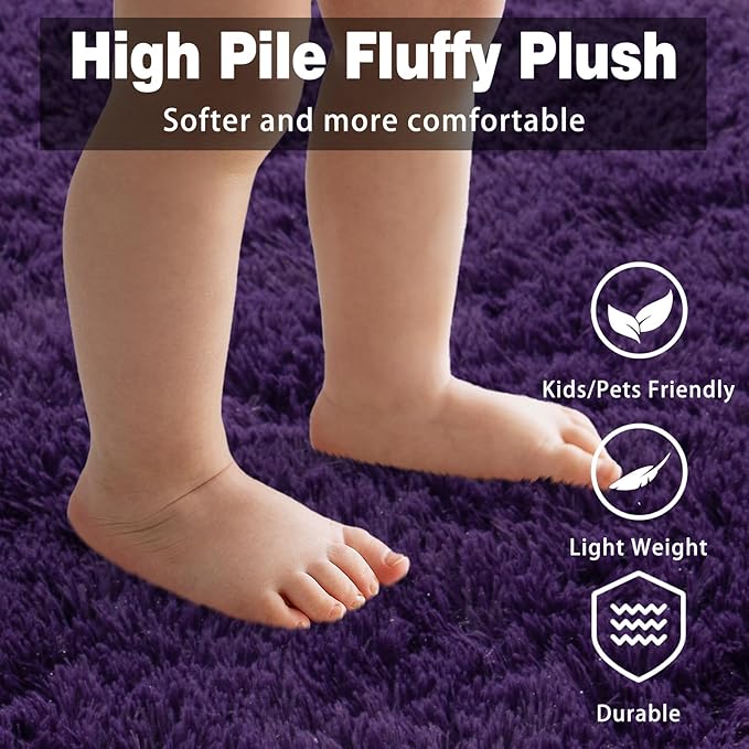5x7 Shaggy Rugs for Living Room, Purple Fluffy Area Rug for Bedroom, Soft Plush Shag Carpet for Kids Room, Indoor Non-Slip Fuzzy Rug