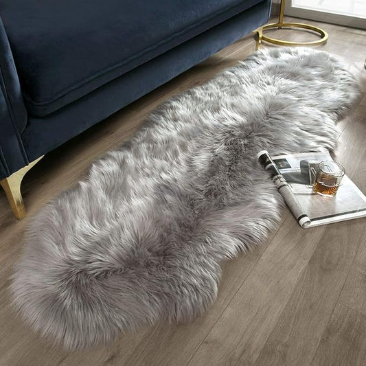 Ashler faux fur rug, Fluffy Shaggy Area Rug Ultra Soft 2 x 6 Feet Sheepskin Fur Rug, Grey Fuzzy Rug Machine Washable Shag Rug, Nursery Decor Throw Rugs for Bedroom, kids room, Living Room