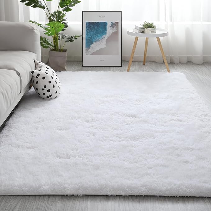 Shag Area Rugs for Living Room 8X10 Ultra Soft Fluffy Area Rugs for Bedroom Dorm, Indoor Carpet Nursery Rugs for Kids Girls Room Home Decor,White
