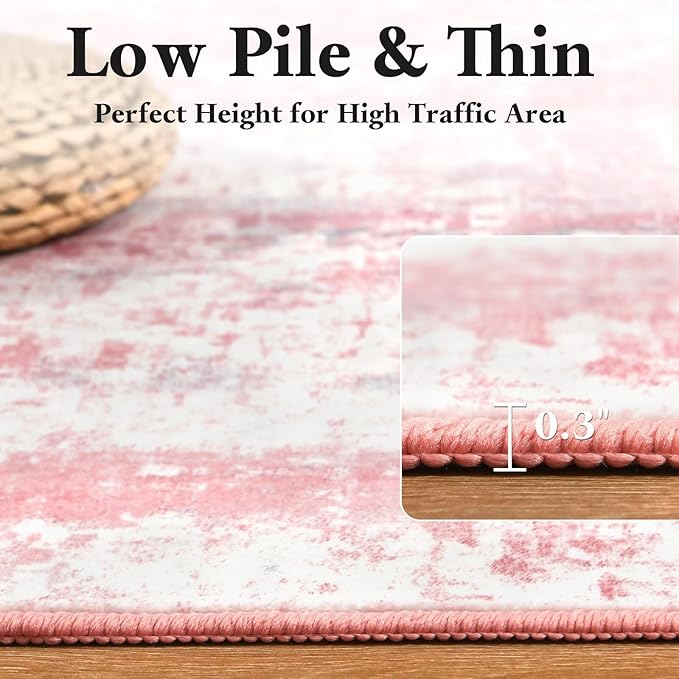 Washable Abstract Rug, 2x3 Small Modern Area Rugs with Non-Slip Rubber Backed for Kitchen, Thin but Soft Throw Carpet Bedroom Entryway Front Door Decor, Pink