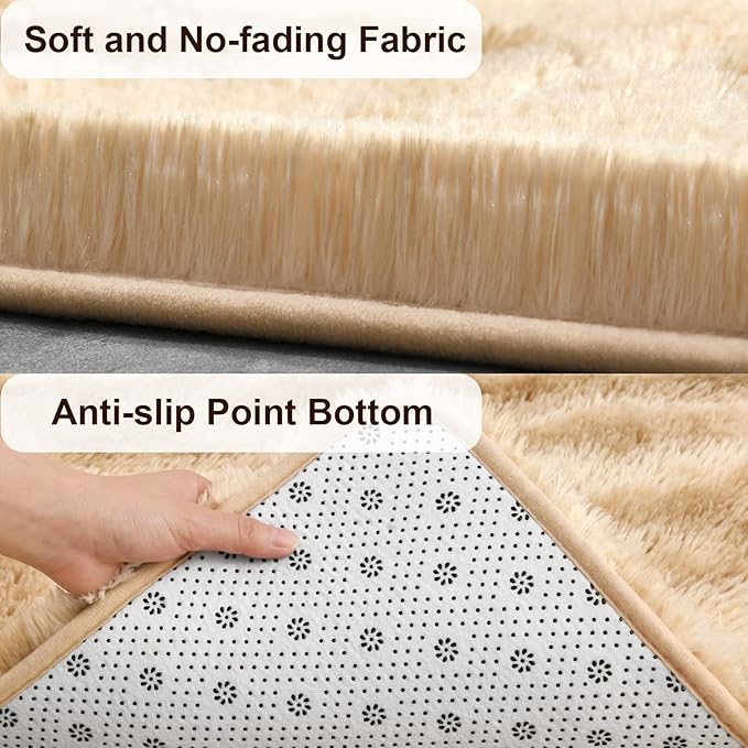 TWINNIS Super Soft Shaggy Rugs Fluffy Carpets, 6x9 Feet, Indoor Modern Plush Area Rugs for Living, Bed Room Kids Room Nursery Home Decor, Upgrade Anti-Skid Rectangular Fuzzy Rug, Beige Brown