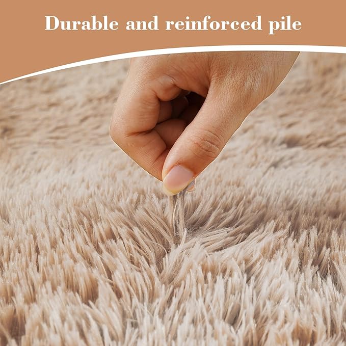 Fluffy Rug Shaggy Area Rug, Mottling Camel 9x12 Area Rugs for Living Room, Large Shag Area Rugs for Bedroom Kids Room Home Decor, Upgrade Anti-Skid Rectangular Fuzzy Rugs