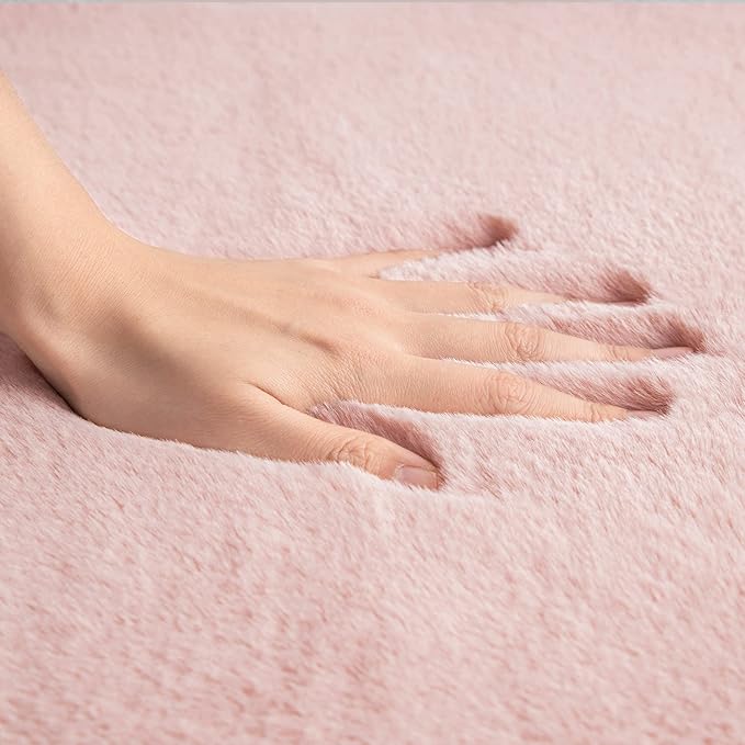 Ashler HOME DECO Ultra Soft Faux Rabbit Fur Chair Couch Cover Area Rug for Bedroom Floor Sofa Living Room Pink Round 3 x 3 Feet