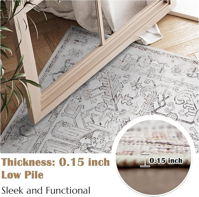 jinchan Kitchen Runner Rug 2x6-2pcs,Vintage Hallway Rug Washable Floral Non Slip with Rubber Backing Soft Carpet Runner for Bedroom Laundry Room Living Room Taupe