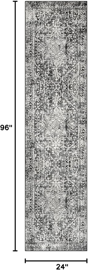 Morebes Vintage Black Runner Rugs for Hallway 2x8, Stain-Resistant Kitchen Runner Rugs Non Skid Washable, Medallion Low Pile Soft Carpet for Entryway Bathroom Bedroom
