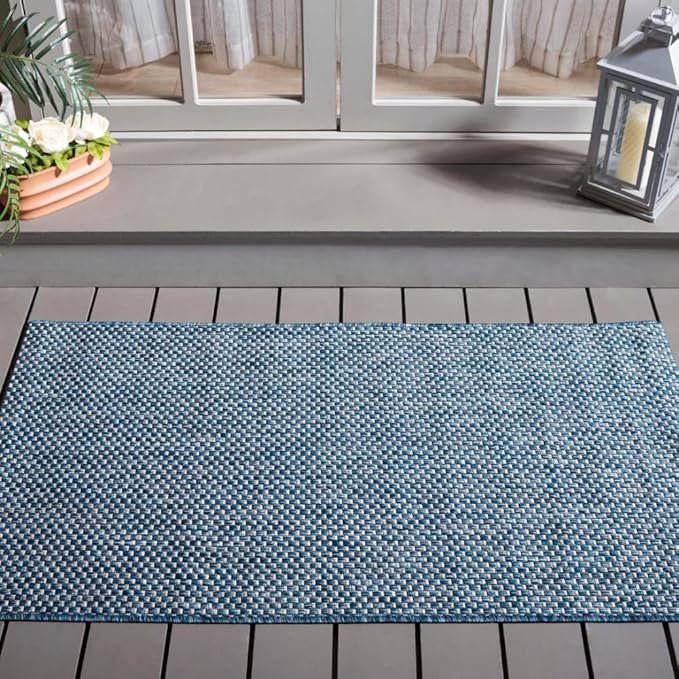 SAFAVIEH Courtyard Collection 2'7' x 5' Navy/Grey CY8521 Indoor/ Outdoor Patio Backyard Mudroom Area Rug